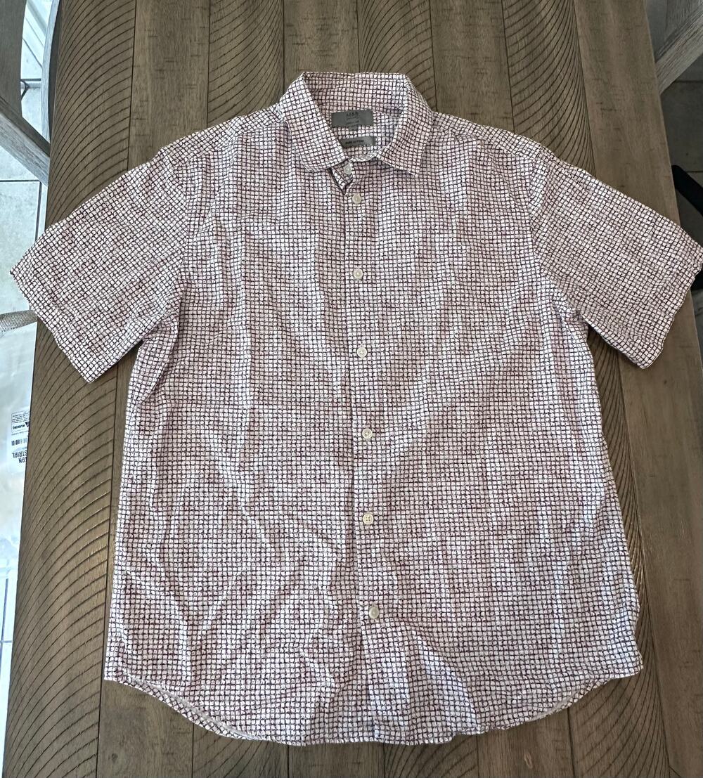 M&S Collection Men's Short Sleeve Button-Down Shirt Medium Regular Fit Burgundy